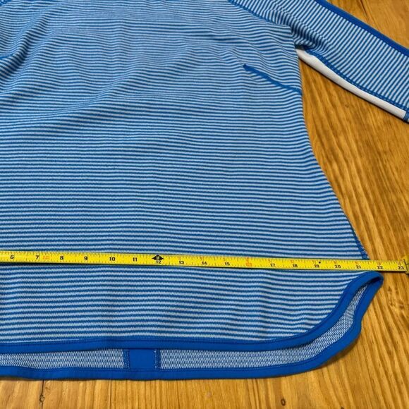 LULULEMON Runder Under Long Sleeve Mini Check Pique Reversible Shirt Blue Cream - Picture 7 of 11